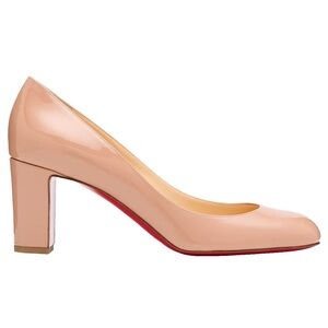 Christian Louboutin Cadrilla 70 Nude Blush Patent Leather Block Heel Pump 40